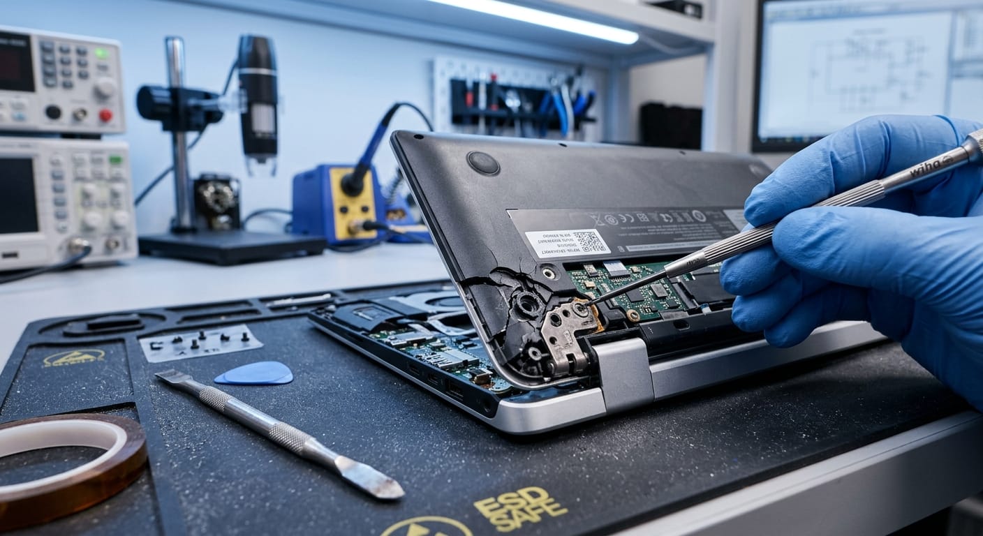 Il portatile si apre vicino alla cerniera